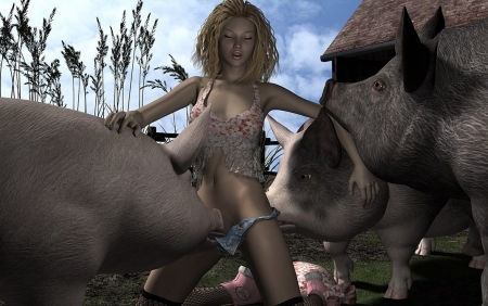 Ебливая зоофилка устроила сумашедший секс со свиньей